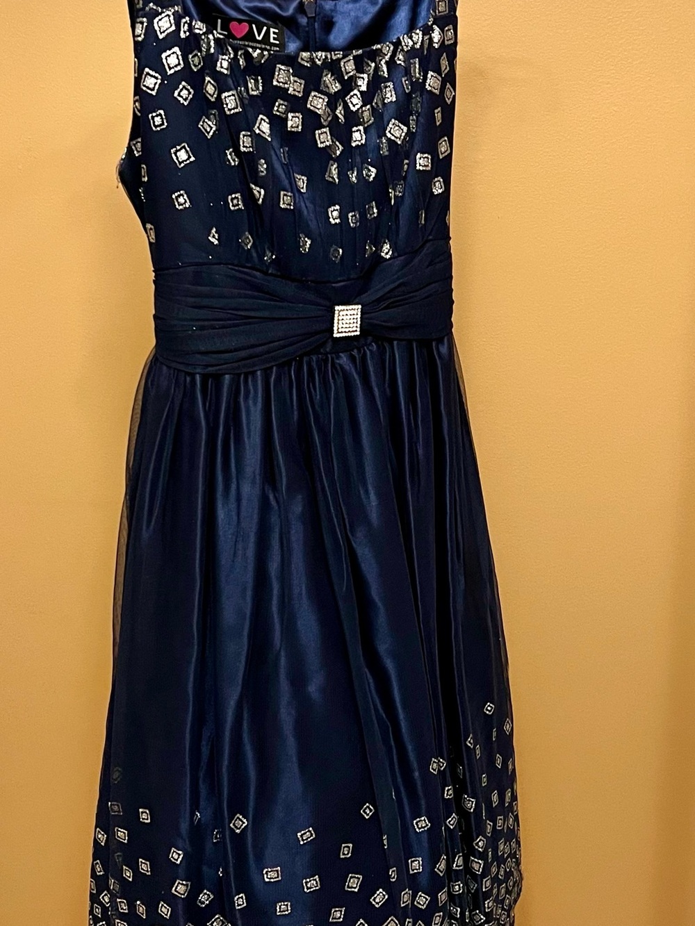 Love Navy Formal Girls' Dress with Silver Accents